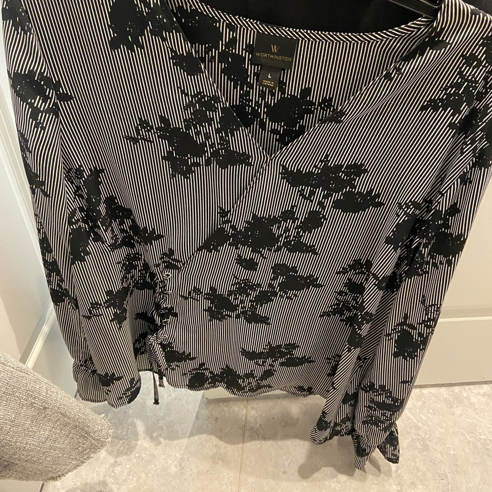 Black and White Striped Floral Blouse